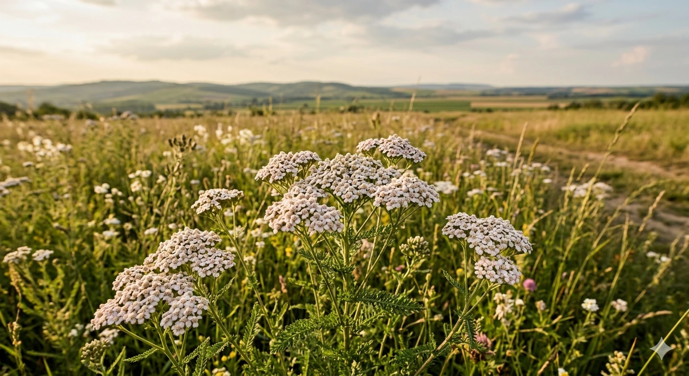 Hajdučka trava — krupni plan belih cvetova