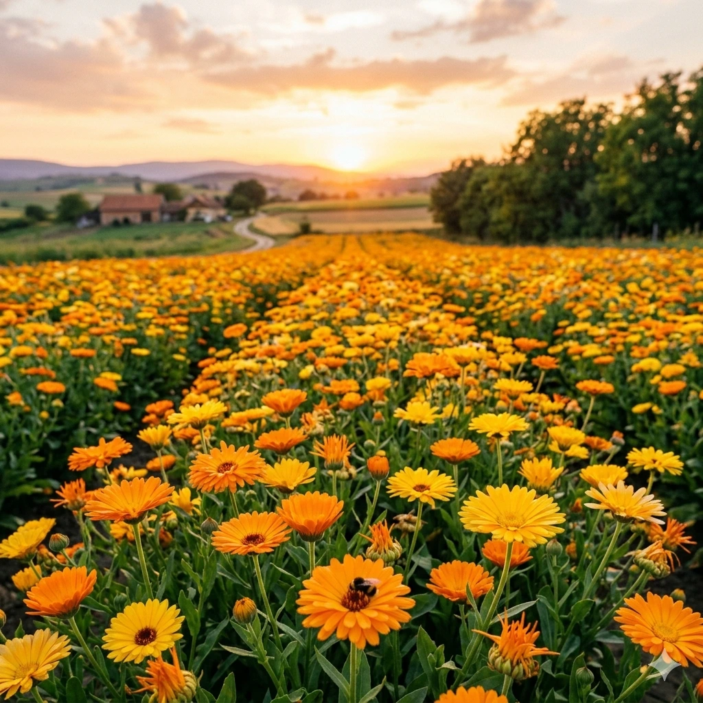 Neven (Calendula officinalis) — narandžasti cvetovi nevena, lekovita biljka za kožu